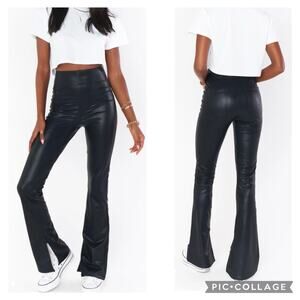 Show Me Your Mu Mu XS Black Vegan Leather Split Hem Flare Pant Nashville NWOT